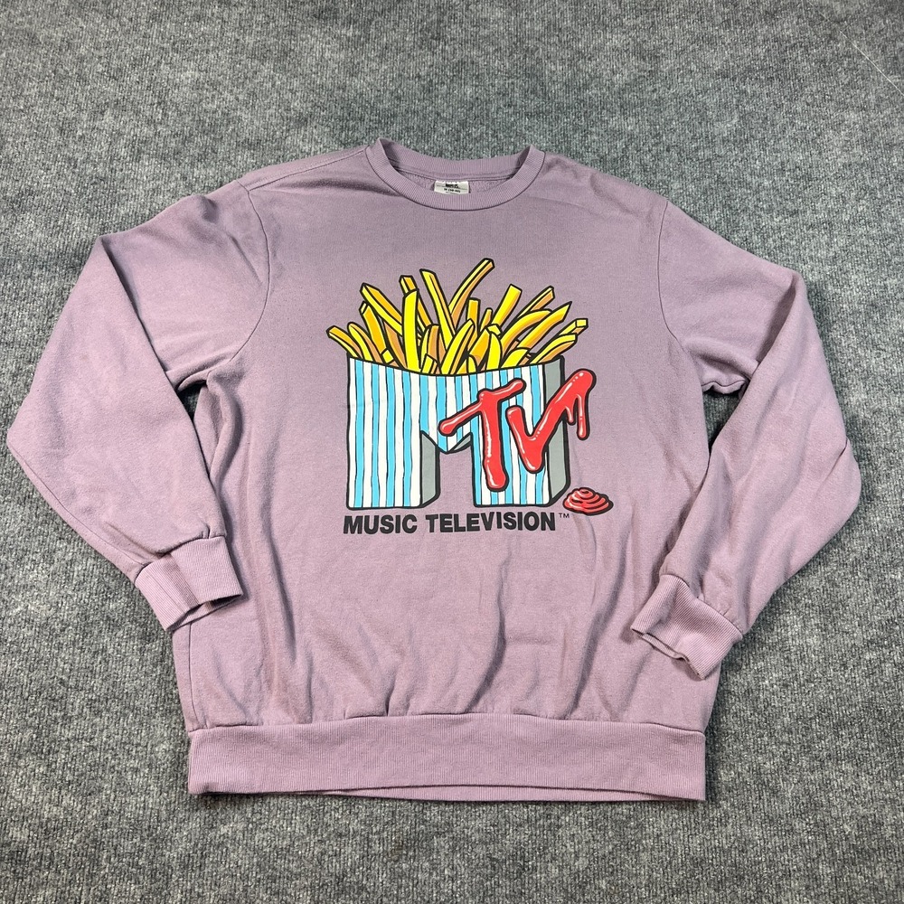 MTV Fries Music‎ Television Sweatshirt Adult Medium Purple Fleece Lined Graphic